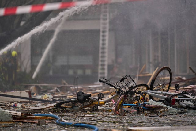 Debris including destroyed bikes on the ground