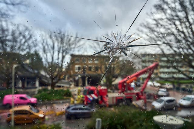 A window of a flat across the street of the site of an explosion