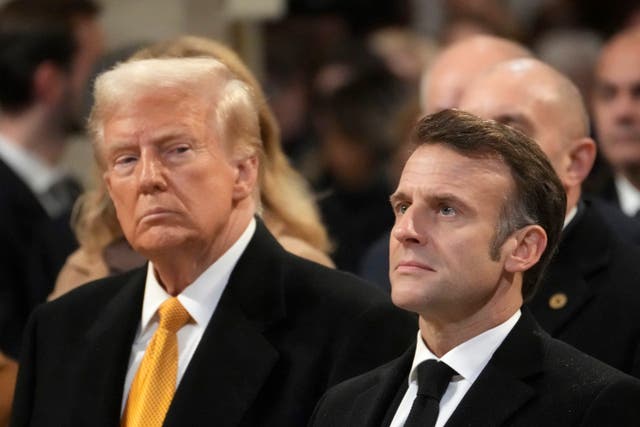 Donald Trump and Emmanuel Macron in Notre Dame cathedral