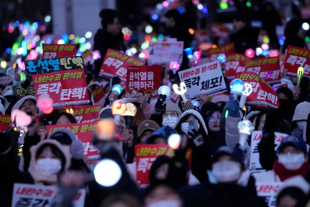 A rally demanding South Korean President Yoon Suk Yeol’s impeachment outside the National Assembly in Seoul, South Korea