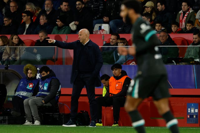 Liverpool’s head coach Arne Slot gestures on the touchline