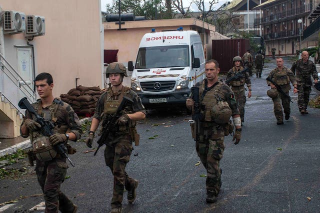 The French Army shows soldiers patrolling in the French territory of Mayotte in the Indian Ocean after Cyclone Chido 