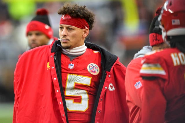 Kansas City Chiefs quarterback Patrick Mahomes watches play during the second half