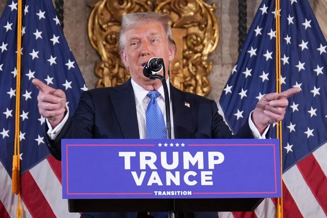 President-elect Donald Trump speaks during a news conference at Mar-a-Lago