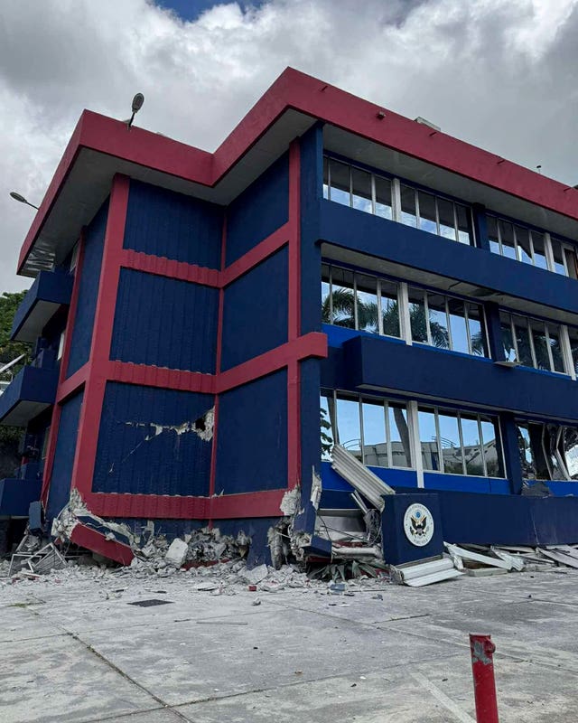 A building is seen damaged in Port Vila, Vanuatu