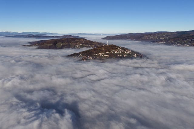 A dense layer of fog and smog blankets Sarajevo