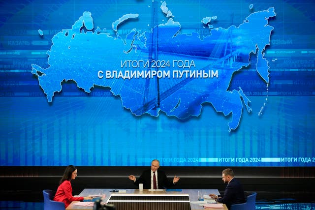 Russian President Vladimir Putin speaks during his annual news conference