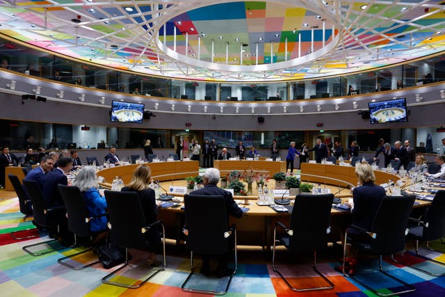 European Union leaders around a table at a summit in Brussels 