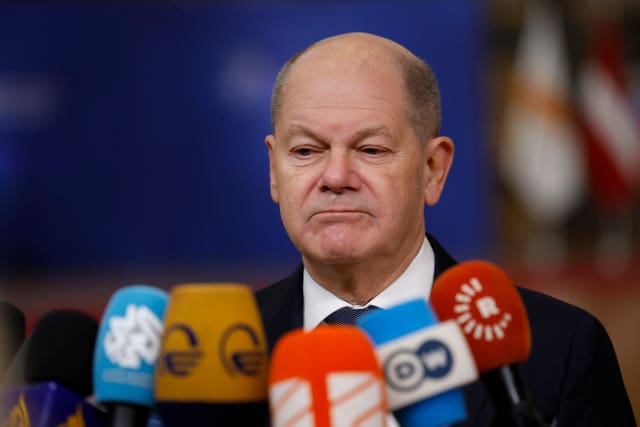 Olaf Scholz speaks to the media