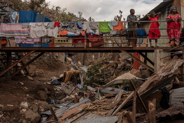 Debris litters a stream on the island of Mayotte 