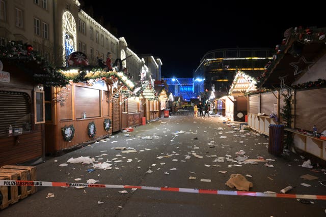 The cordoned-off Christmas market in Magdeburg