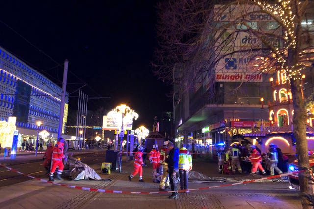 Emergency services attend the Christmas market in Magdeburg, Germany