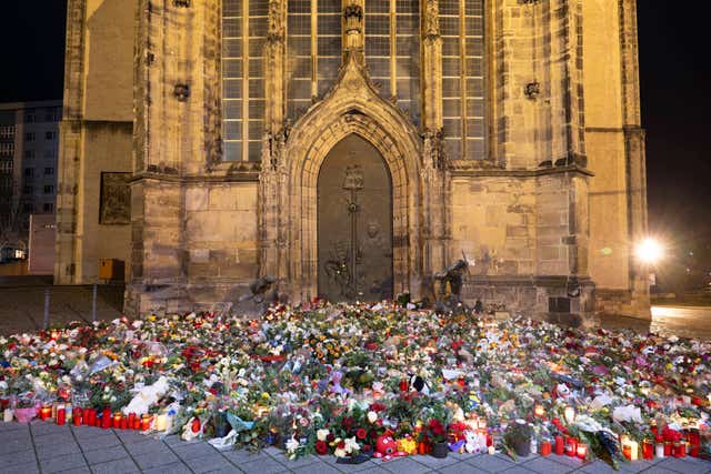 Mass of flowers outside church