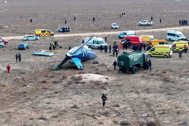 The wreckage of Azerbaijan Airlines Embraer 190 lays on the ground near the airport of Aktau, Kazakhstan 