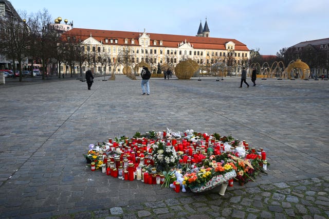 Flowers at the site of the market attack