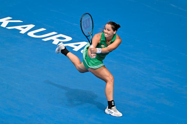 Jodie Burrage hits a backhand in Auckland 