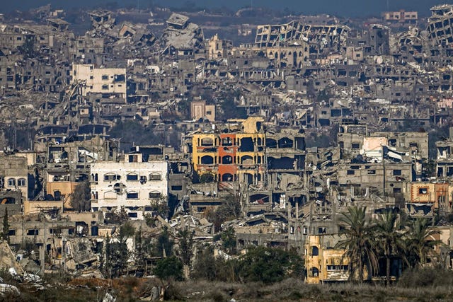 A destroyed part of Gaza City as seen from southern Israel 