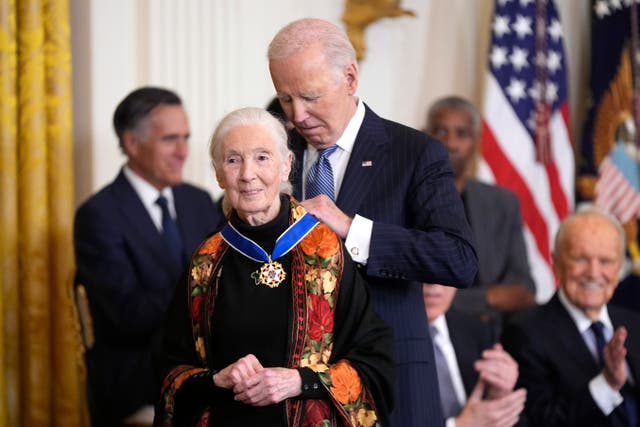 President Joe Biden with conservationist Dame Jane Goodall in the White House