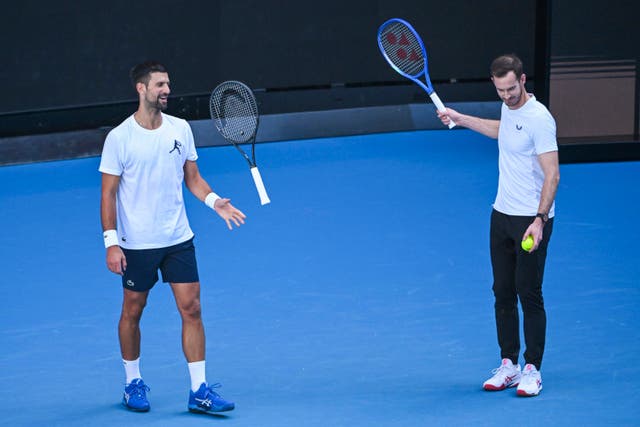 Novak Djokovic, left, under the supervision of coach Andy Murray 