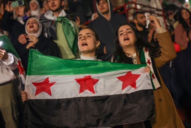 Young people wave flags at the concert 