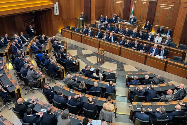 Lebanese politicians gather to elect a new president at the parliament building in Beirut on Thursday