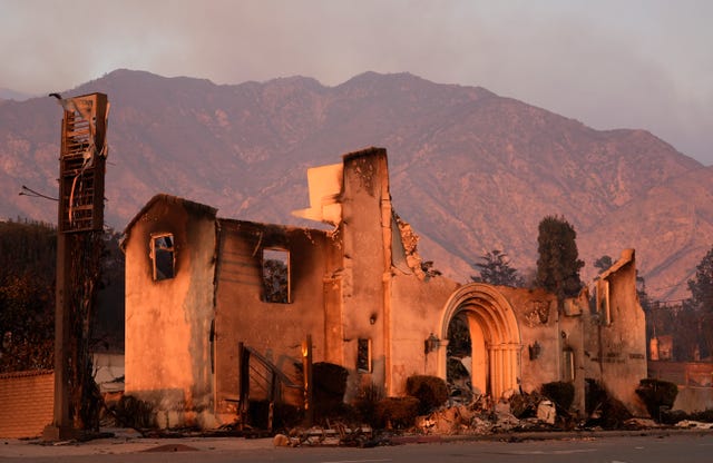 The Altadena Community Church is pictured the day after it was destroyed by the Eaton Fire in Altadena, California