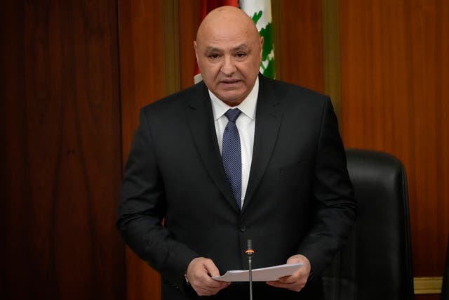 Joseph Aoun making his first speech at the Lebanese parliament after being sworn in as president 