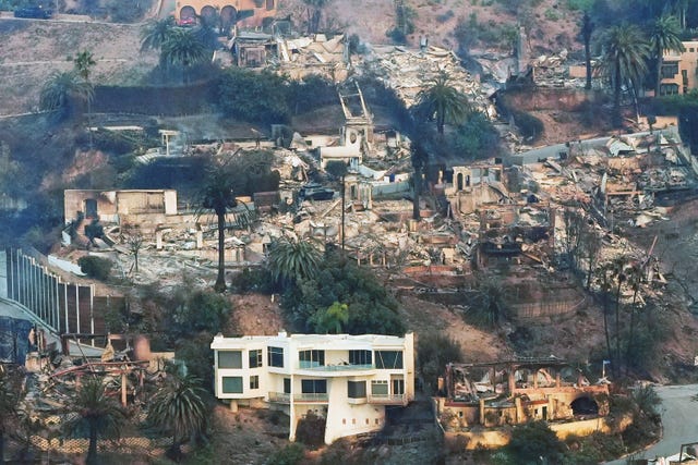 Devastation from the Palisades Fire seen from the air