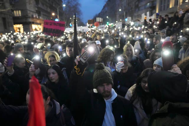 People gathering in front of Serbia’s Constitutional Court building