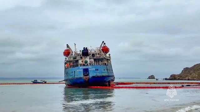  The damaged Volgoneft-239 tanker near the port of Taman