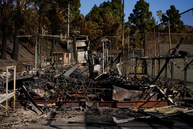 Buildings near athletic fields are burned at Palisades High School in the aftermath of the Palisades Fire in the Pacific Palisades neighbourhood of Los Angeles