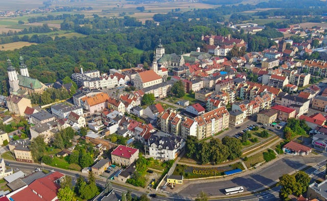 Glogowek Castle, top right, in Glogowek, Poland