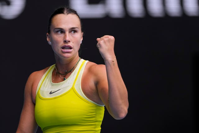 Aryna Sabalenka clenches her fist