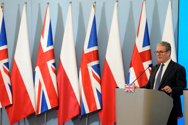 Prime Minister Sir Keir Starmer speaks during a press conference with Polish Prime Minister Donald Tusk in Warsaw