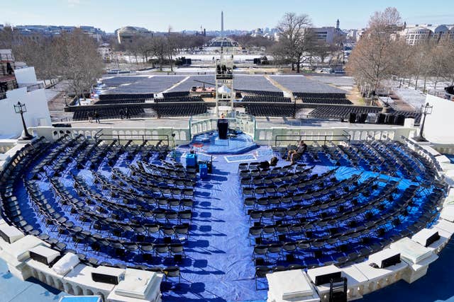 The stage where the 60th Presidential Inauguration was scheduled to take place ion the West Front of the US Capitol