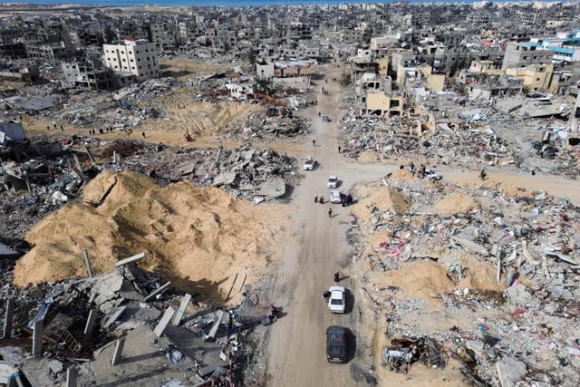 Aerial view of an area where buildings have been destroyed