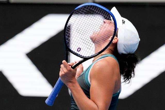 Madison Keys celebrates defeating Elena Rybakina