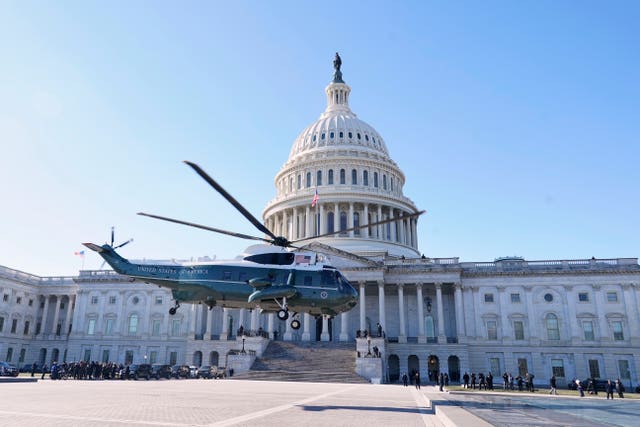 A helicopter with former US president Joe Biden on board departs from the Capitol