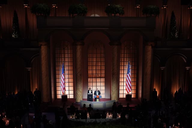 Donald Trump speaks in a huge auditorium