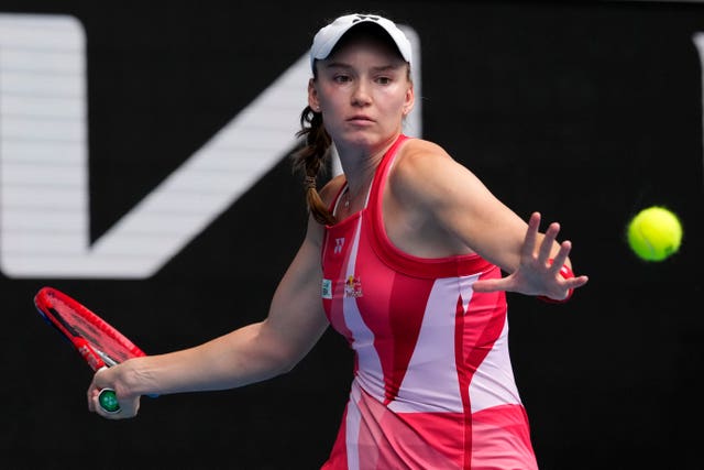 Elena Rybakina of Kazakhstan plays a forehand return at the Australian Open