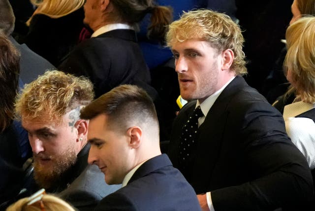 Logan Paul, right, and Jake Paul in Emancipation Hall at the 60th Presidential Inauguration at the US Capitol in Washington