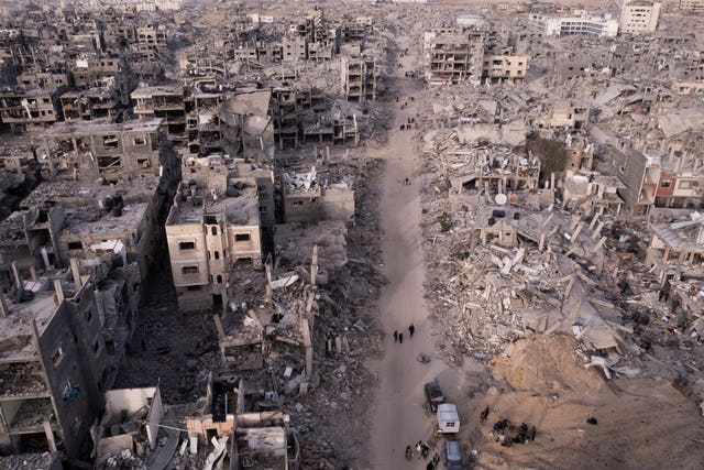 An aerial photograph shows the destruction in Rafah