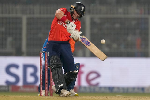 Jacob Bethell bats during England's T20 against India