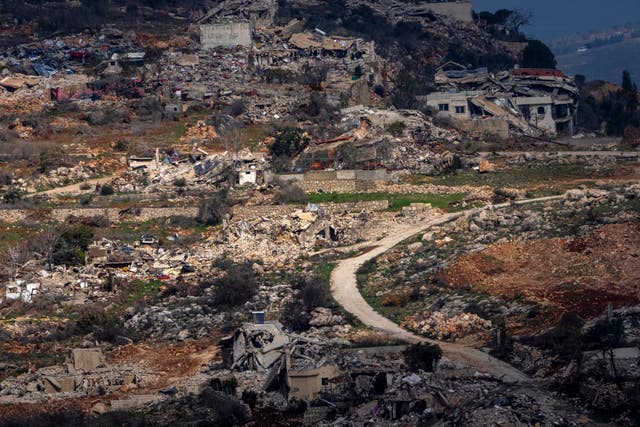 Destroyed buildings in an area of the village of Odaisseh in southern Lebanon