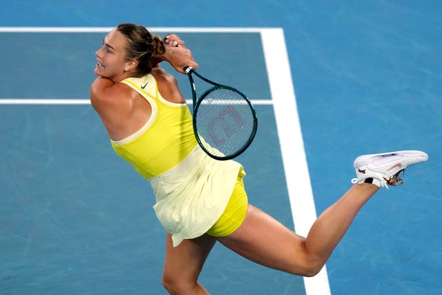 Aryna Sabalenka powers away a backhand