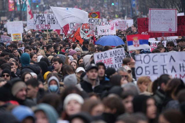 Crowds of students protest