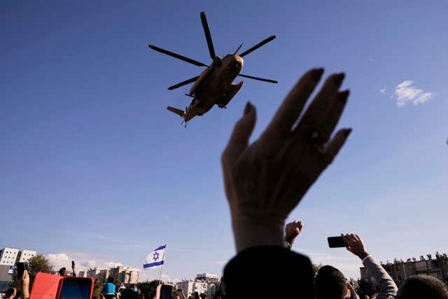 An Israeli military helicopter, carrying the four Israeli female soldier released from Gaza, arrives to the Beilinson hospital in Petah Tikva