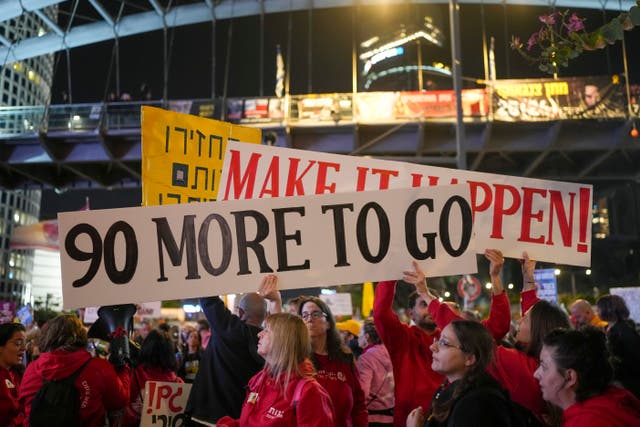 Demonstrators call for the immediate release of hostages