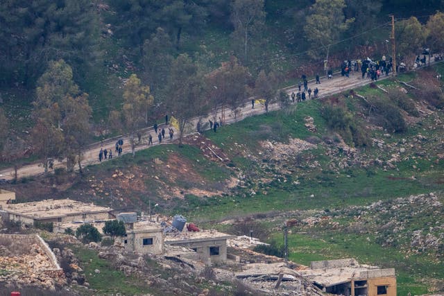 A group of people waves flags in Lebanon