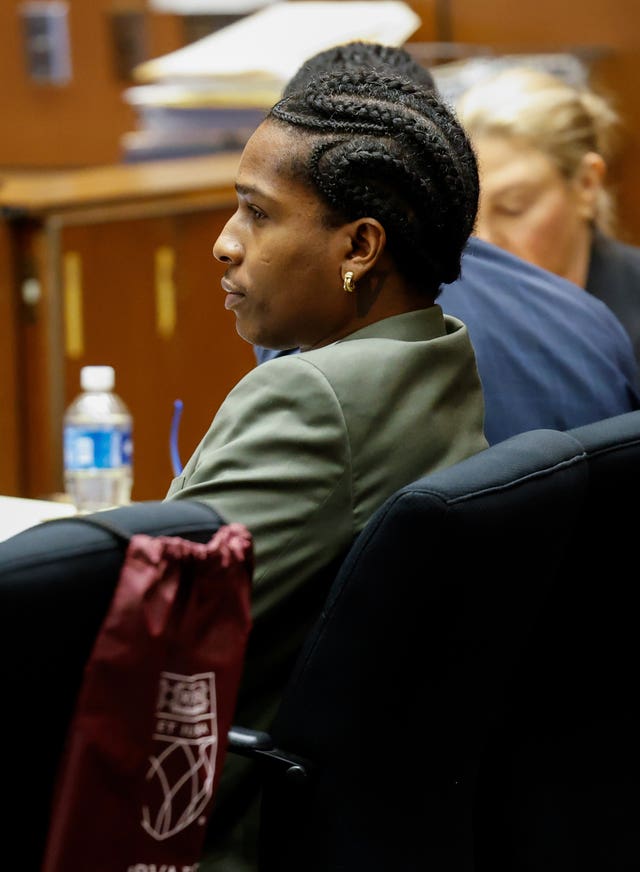 ASAP Rocky sits in a courtroom at the Clara Shortridge Foltz Criminal Justice Centre in Los Angeles on Wednesday 